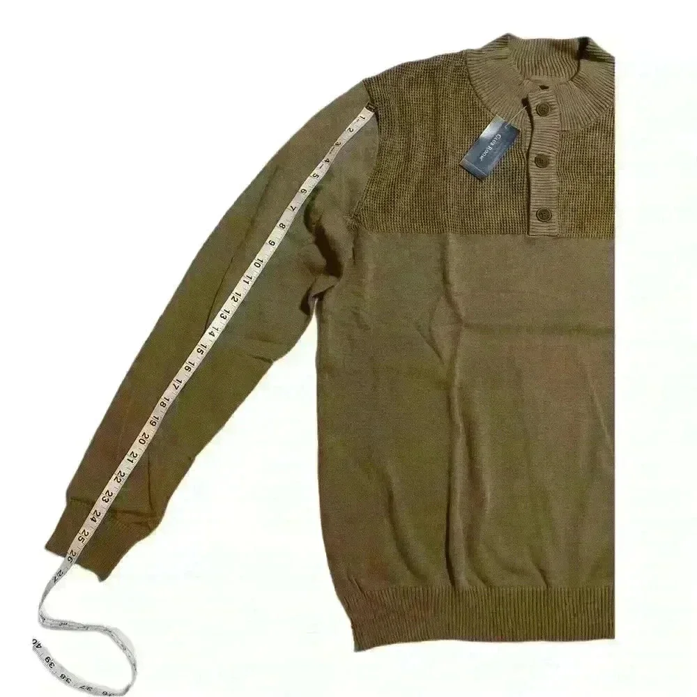 Club Room Mock Neck 3-Button 100% Cotton Pullover Mens Sweater Size L Walnut